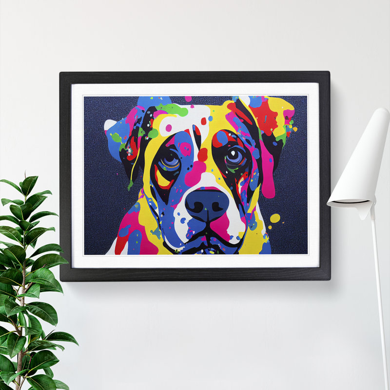XH1022-6599X Dog Vol.3 Abstract - Single Picture Frame Painting, 46cm H x 64cm W x 2cm D, Black