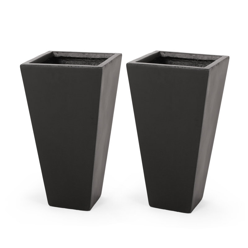 Ensemble de pots à fleurs en béton 2 pièces Walshville, H 24,75 po x l 13 po x P 13 po, Noir mat