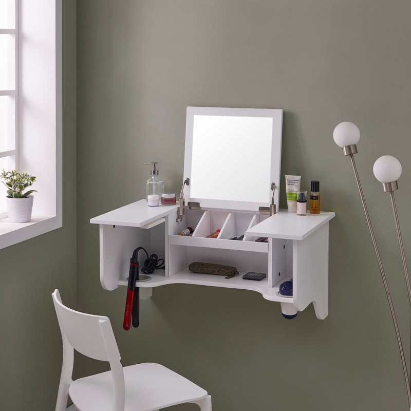 Rebord mural avec miroir de coiffeuse - style transitionnel