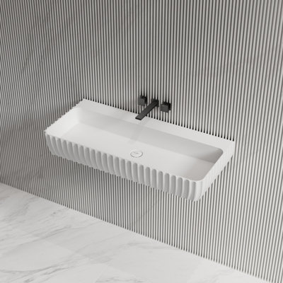 Lavabo de salle de bain mural rectangulaire cannelé 39 "x 18" Monblari blanc mat