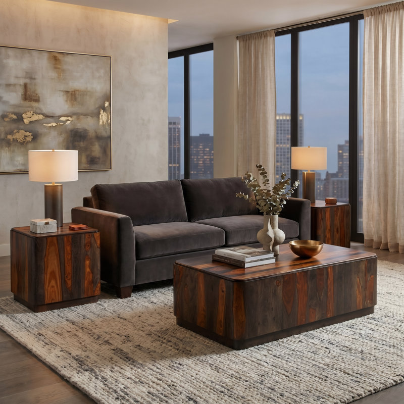 Durango Solid Wood Square Block End Table with Platform Base