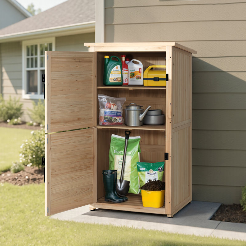 Rangement extérieur, armoire à outils de jardin en bois avec tablette amovible