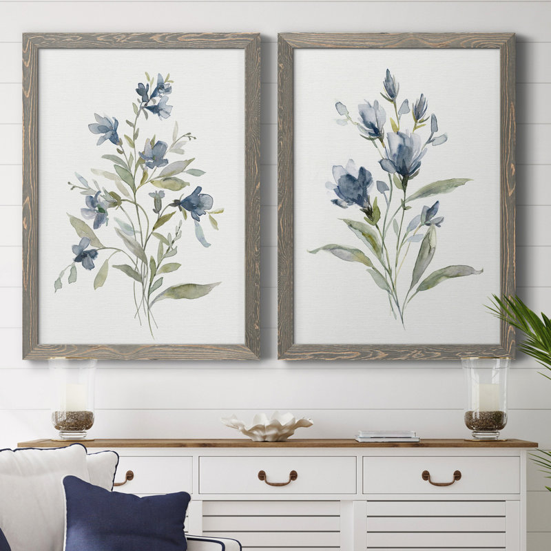 Linen Botanical III - ensemble de 2 reproductions d'art, H 24 po x l 36 po x P 1,5 po, Toile avec cadre gris