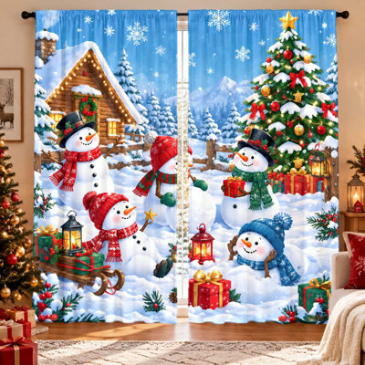 Ensemble de 2 rideaux à motif bonhomme de neige de Noël, imprimé festif hivernal, filtrant la lumière, préservant l'intimité, œillets pour tringle, lavables à la machine, parfaits pour le salon, la chambre à coucher, la chambre d'enfant et la décoration intérieure.