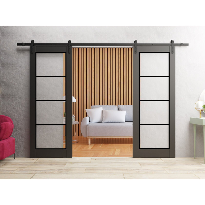 Porte de grange en bois manufacturé massif 2466 2466, Noir mat, 56 po x 96 po
