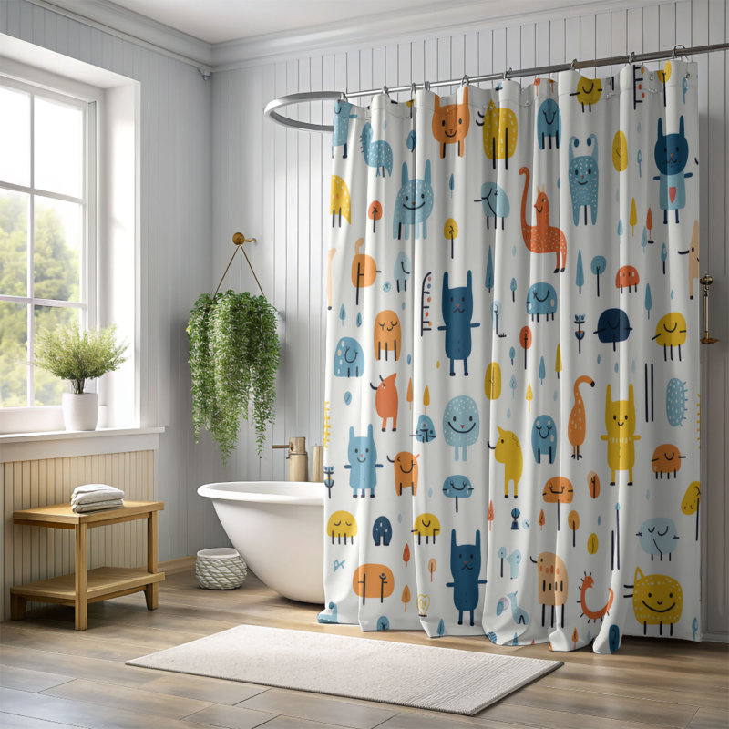 Whimsical Folks - Rideau de douche Premium, H 74 po x l 71 po