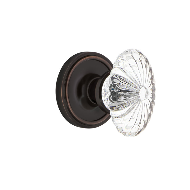 Rosette classique avec bouton de porte ovale en cristal cannelé, Bronze intemporel
