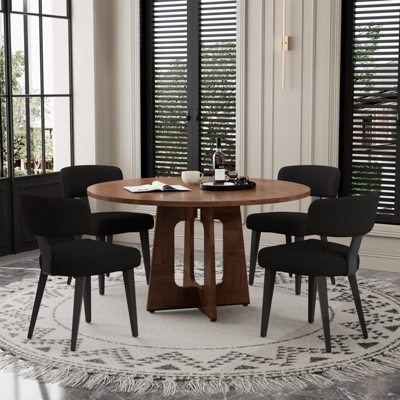 47.24'' Round Dining Table , Farmhouse Mid Century Circle Dinner Table with Wood Fanned Base for Home Dining Living Room
