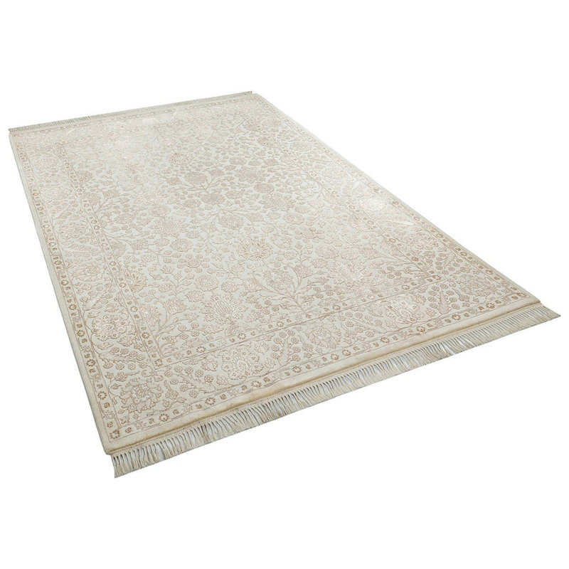 Hand-Knotted Indian Wool Ivory Floral Oriental Vintage Area Rug