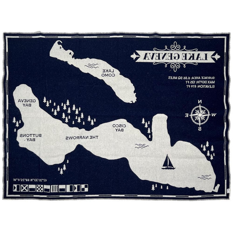 Lake Geneva Map Wool Throw Blanket
