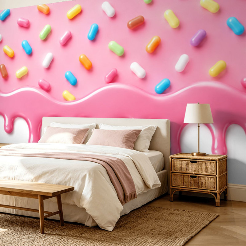 Papier peint adhésif pelez et collez, crème glacée rose, bonbon mignon coloré, saupoudrez une longue bordure, art mural auto-adhésif et amovible