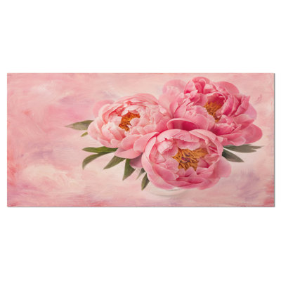 Peony Flowers in Vase on Pink - reproduction de photo sur toile tendue