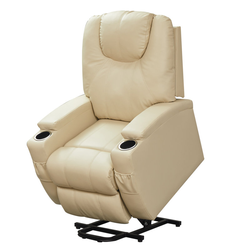 Faux Leather Lift Assist Power Recliner, Beige Faux Leather