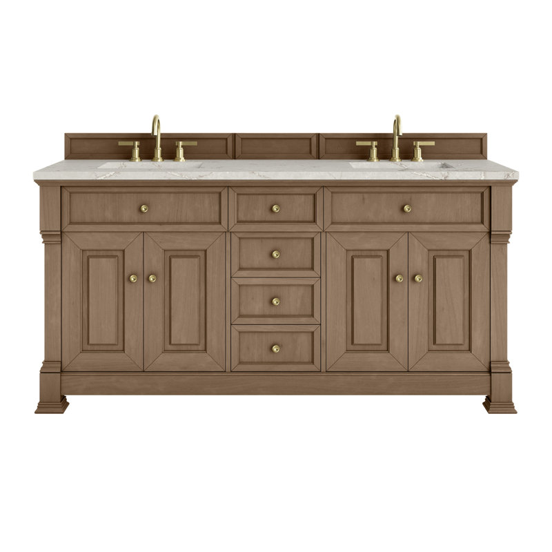 Brookfield 72'' Double Bathroom Vanity with Top, Pecan, Victorian Silver