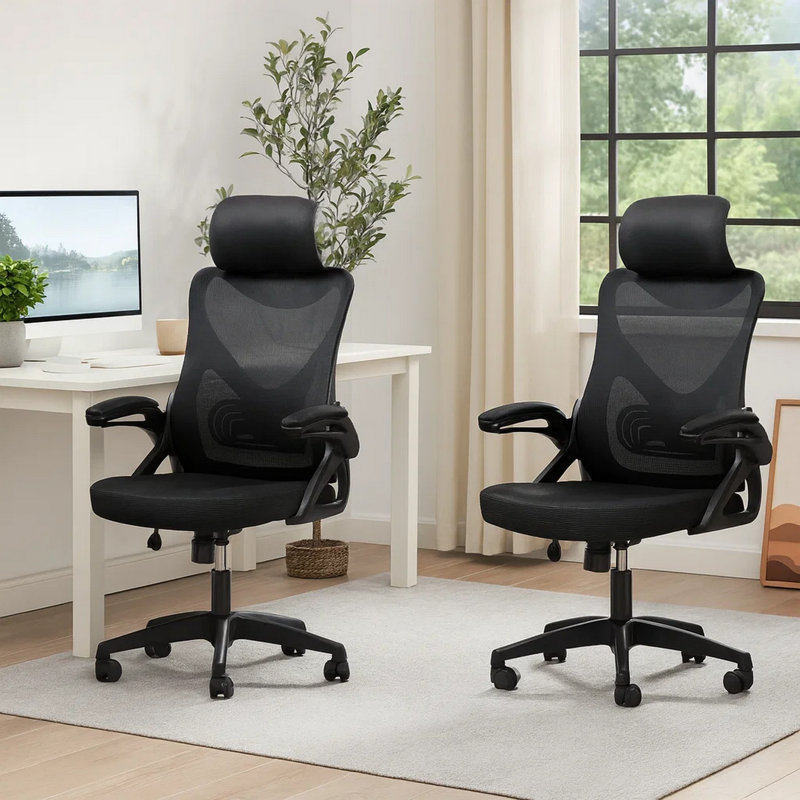 Executive Swivel Office Gaming Chair, Adjustable Headrest, Black Mesh Seat