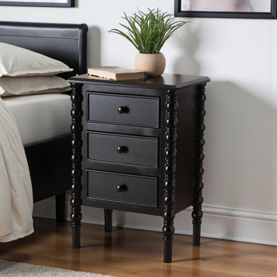 Altha 3-Drawer End Table in Black Wood with Spindle Legs