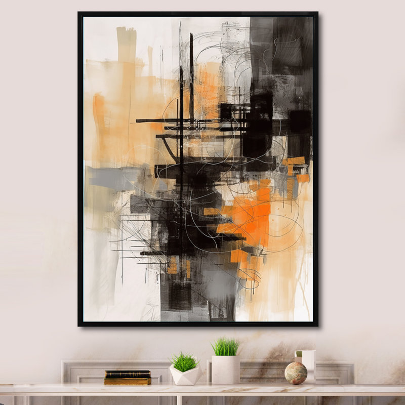 «Abstract Design Shapes II - Abstract Collages», art mural sur toile, H 32 po x l 24 po x P 1 po, Cadre flottant noir