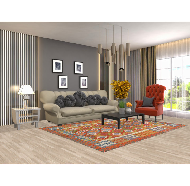 Tapis oriental réversible en laine Kilim 6 x 8