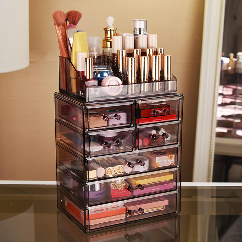 Organisateur de maquillage cosmétique et de bijoux avec 7 tiroirs - Étui de rangement en acrylique transparent pour meuble-lavabo, commode ou comptoir - Conception spacieuse pour les accessoires de beauté et les outils de toilettage