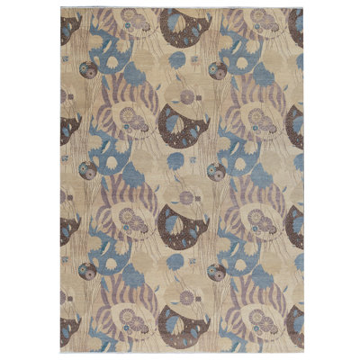Hand-Knotted High-Quality Ivory and Ivory Area Rug