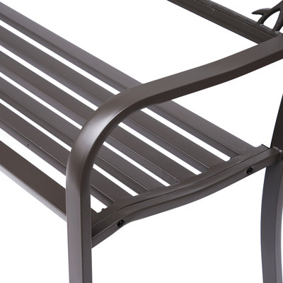 Banc de jardin 50 po, banc de patio extérieur avec caractéristique animalière pour cour, terrasse, porche. Saveur rustique, siège ergonomique, construction, pelouse à motif en métal brun, terrasse. Vibe, fabrication en acier coulé, brun, porche