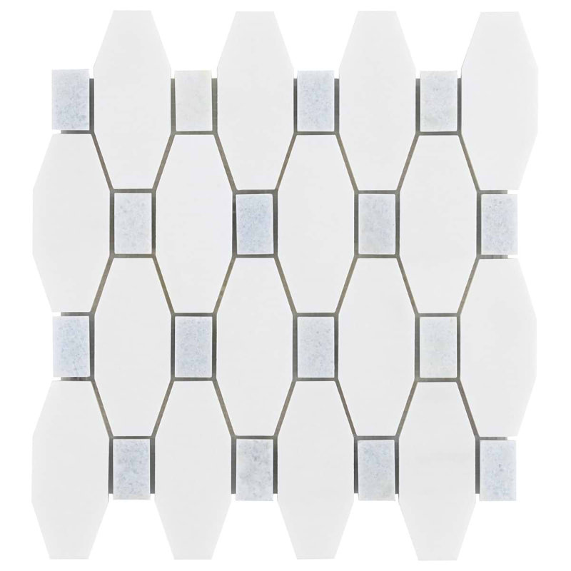 Octave 9.75 In. X 10 In. Polished Marble Mosaic Tile (0.67 Sqft/ Sheet), Thassos;Blue Celeste