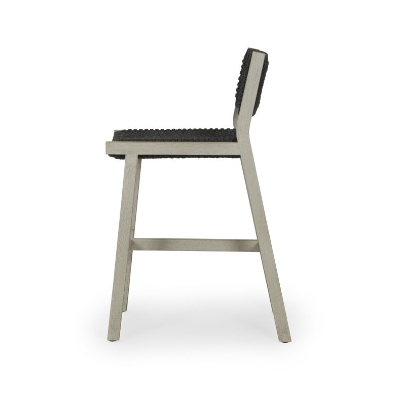 Delano Outdoor Teak Bar Stool, Dark Gray, Counter Stool (26" Seat Height), Dark Gray Rope