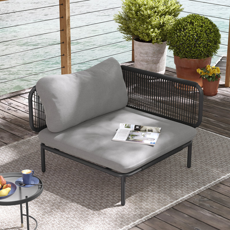 Canapé modulaire d'extérieur avec coussins Imir, Coussin gris / cadre noir