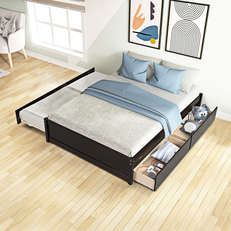 Lit avec rangement en bois massif Epp, Espresso