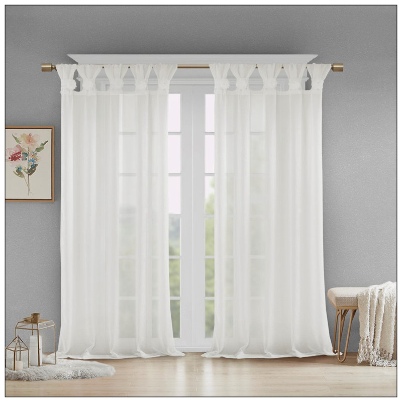 Panneau de rideau uni à motif floral et à passants (1 pièce), Blanc, L 50 po x L 63 po