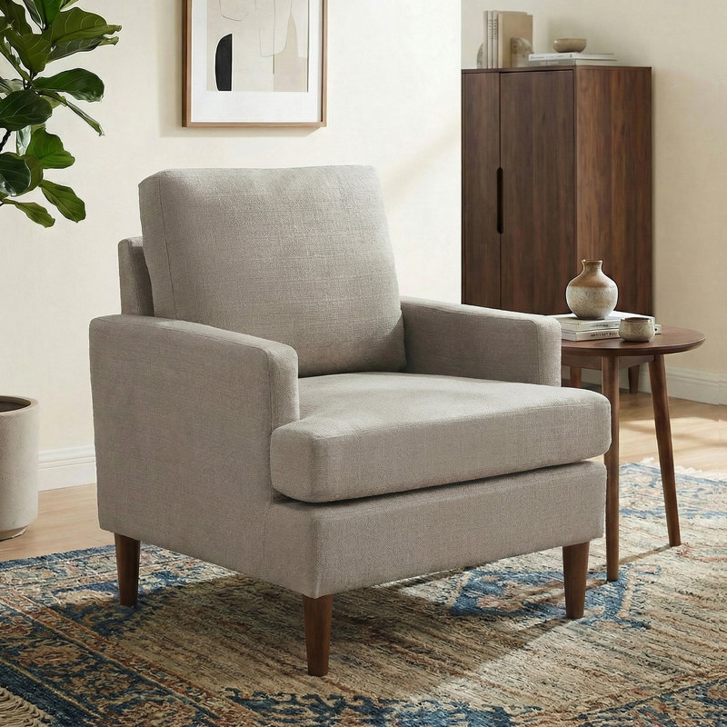 Fauteuil Clancy avec pieds en bois massif, Mocha Legs Brown Fabric