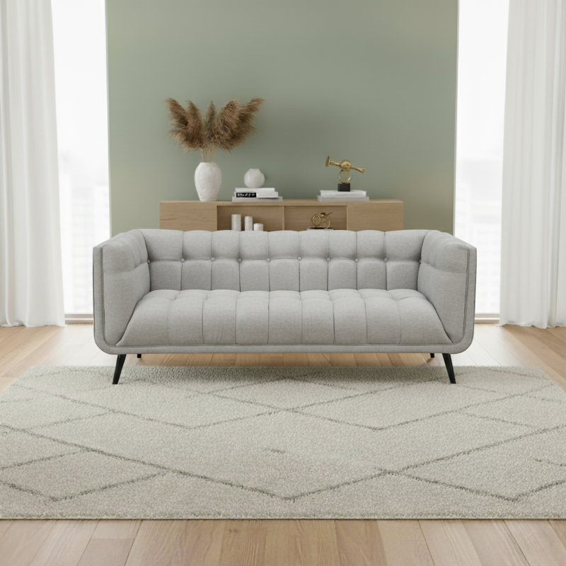 Modern Mid-Century Button Tufted Upholstered Sofa, Gray , 64" L x 33.5" D x 33" H