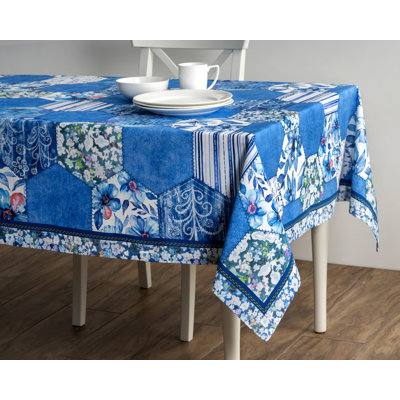 Summer Blues Floral 100% Cotton Tablecloth