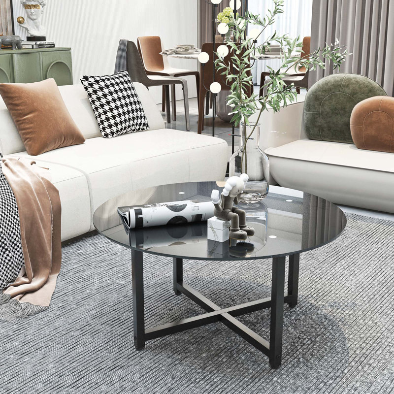 Table basse ronde avec plateau en verre, Noir
