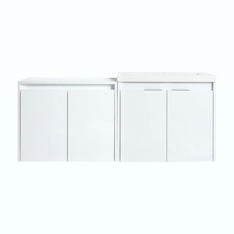 Meuble-lavabo de salle de bain avec lavabo en résine, portes à fermeture en douceur et armoire murale, conception à fixation flottante, contreplaqué