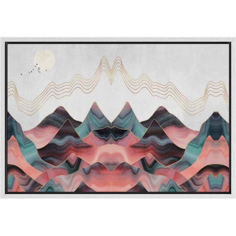 Sun Mountain Range, symétrique, rose et bleu sarcelle, montagnes, paysage sauvage abstrait, art moderne rustique, impression sur toile encadrée