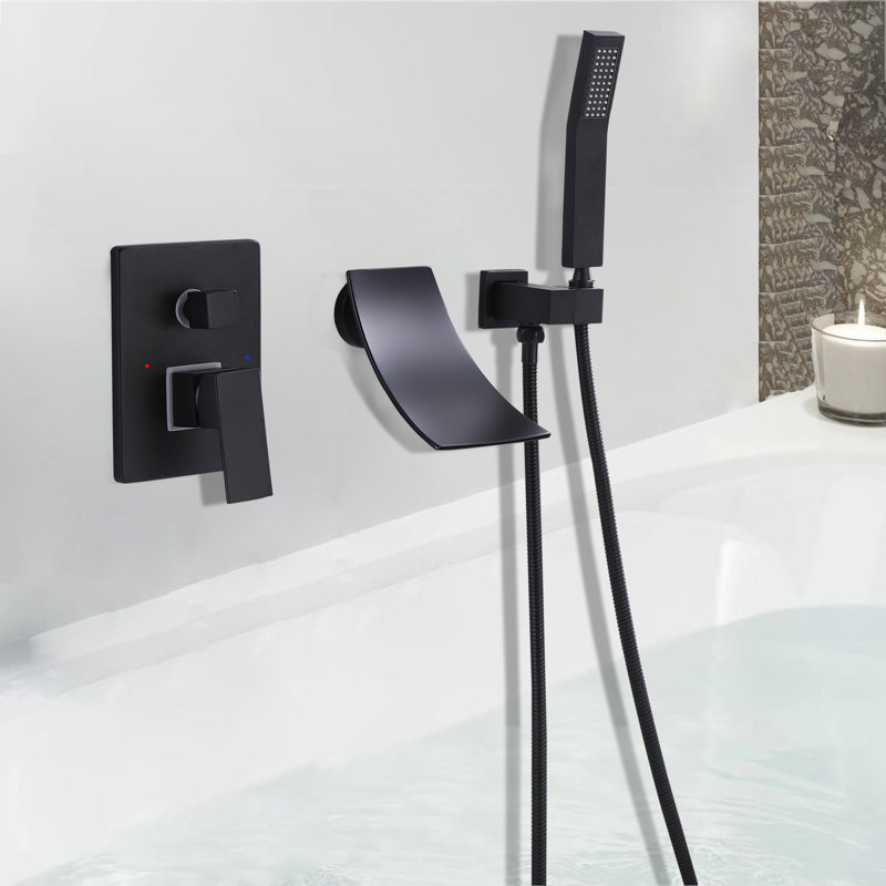 2 Handle Wall Roman Tub Faucet with Diverter, Matte Black