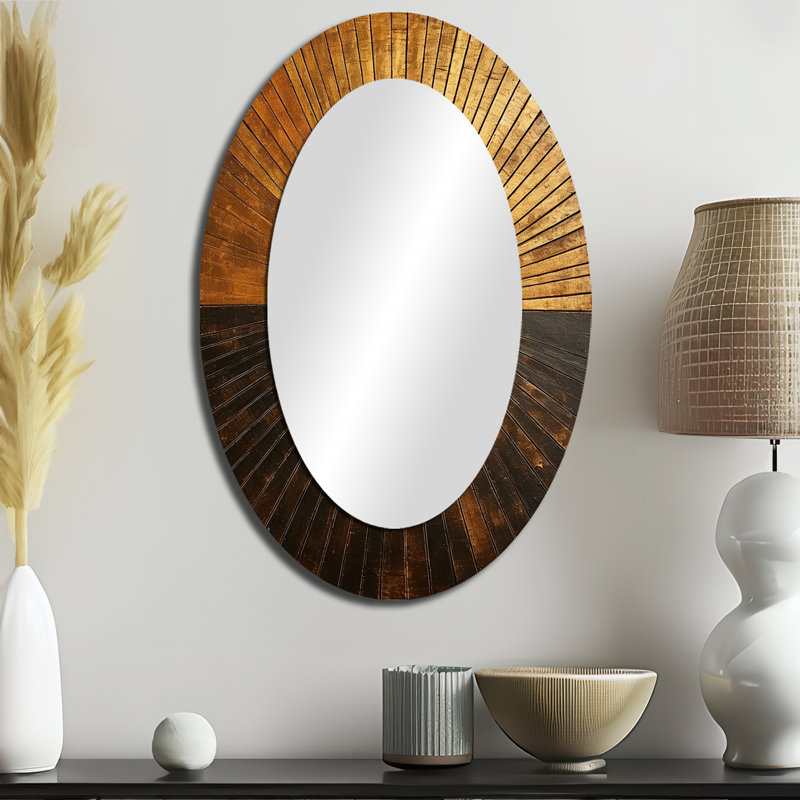 Bronze Brilliance Symetry IV - Abstract Oval Decorative Mirror On Metal, 36" x 24"