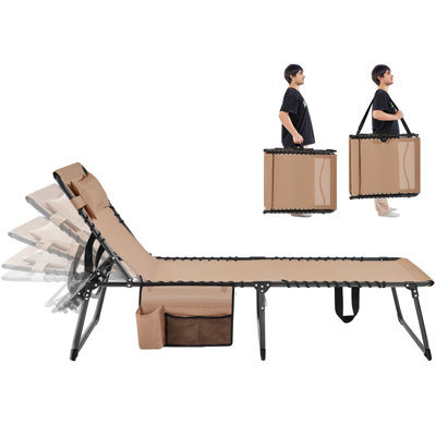Adjustable Outdoor Folding Tanning Chair Extended Portable Beach Lounger with 5 Back Position by Yaheetech