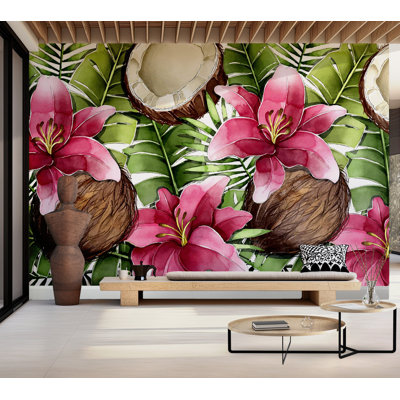 Papier peint de qualité supérieure - Lys tropicaux noix de coco