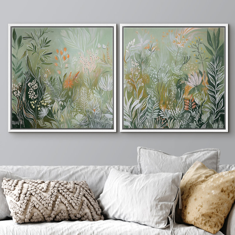 «Lush Botanical Garden», ensemble de 2 reproductions d'art sur toile encadrées, H 16 po x l 32 po, Cadre flottant blanc