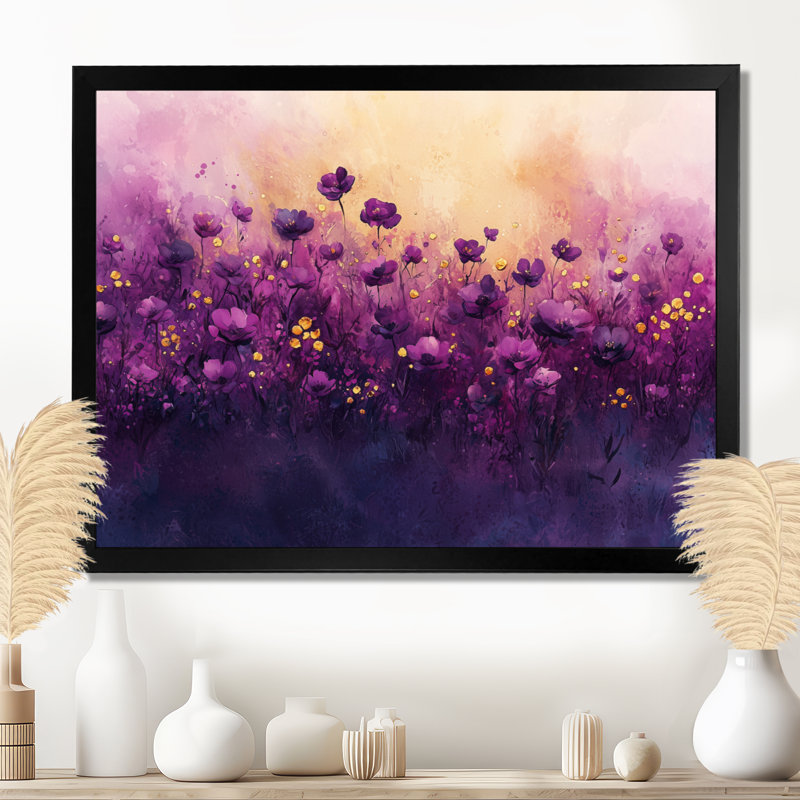 Markowski, fleur de minuit mauve, champ de fleurs sauvages III - Art mural fleurs sauvages, H 30 po x l 40 po, Noir