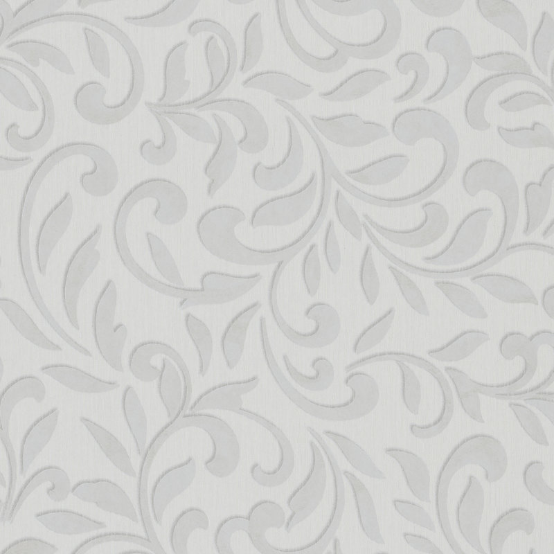 Leafy Scroll Damask Wallpaper Roll, White