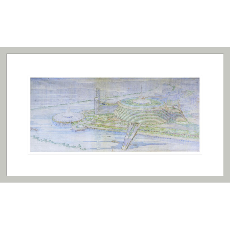 Centre civique de Point Park (projet). Pittsburgh PA par Frank Lloyd Wright - estampe numérique encadrée, 12.8" H x 21.75" W