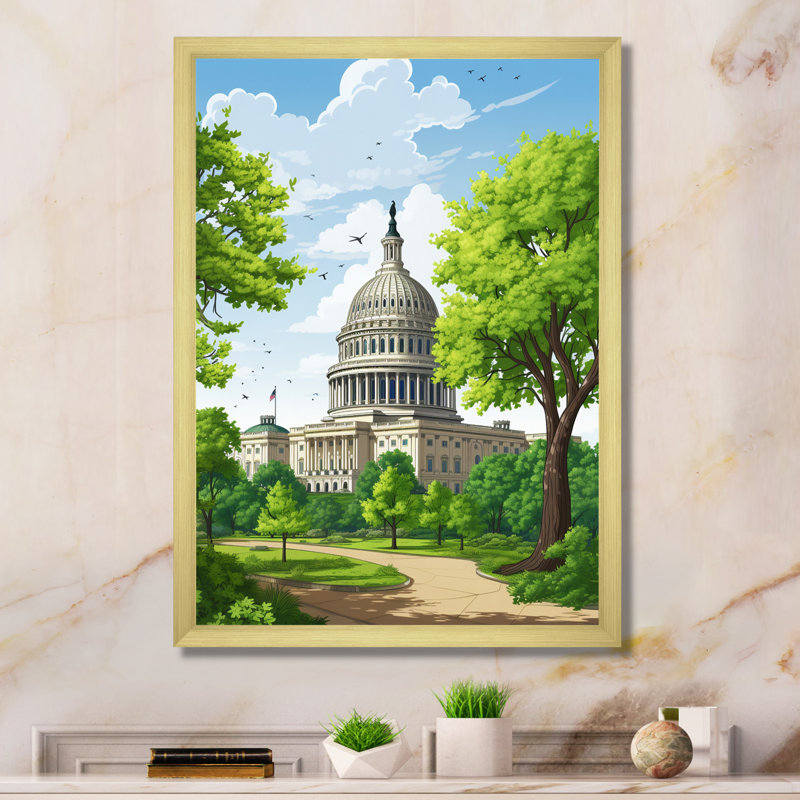 «White House In Spring Washington», reproduction sur toile, H 44 po x l 34 po x P 1,5 po, Cadre doré à une seule photo
