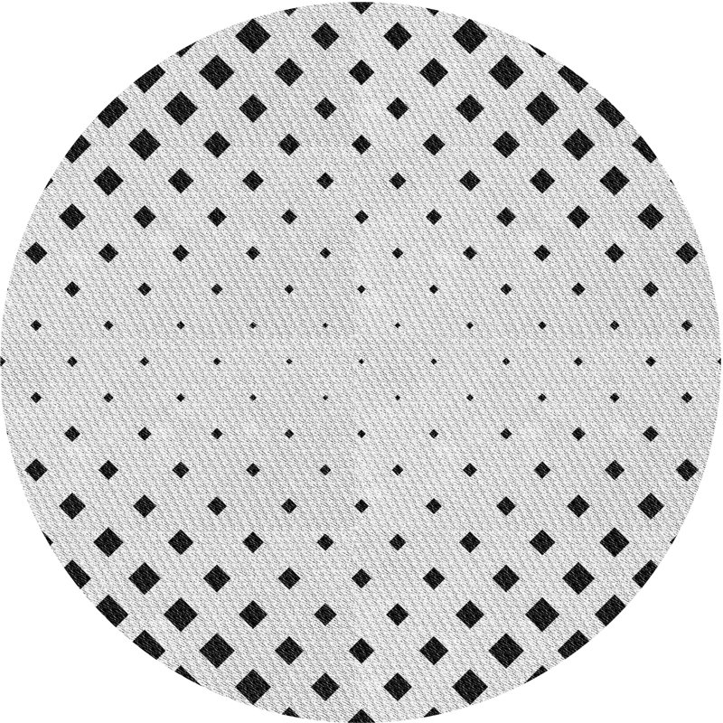 Noir géométrique/Tapis décoratif blanc, Rond 7 pi