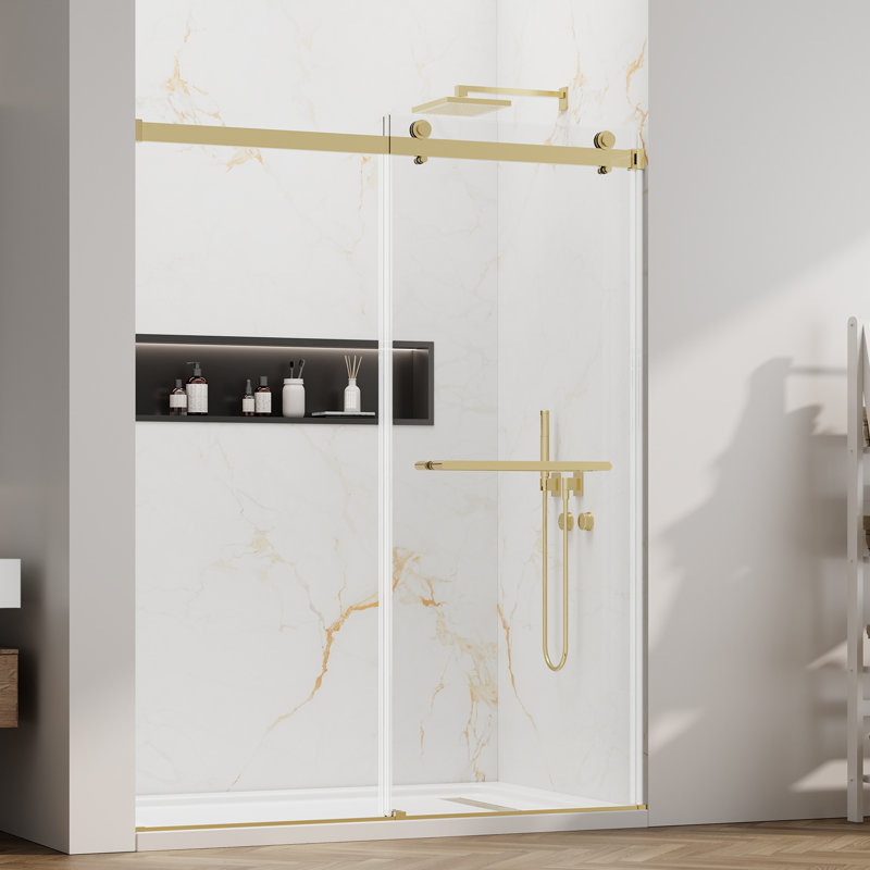 Sliding Shower Door,56-60" W X 76" H Frameless Double Sliding Glass Shower Door With 5/16'' (8mm) Clear Sgcc Tempered Glass,bypass Shower Enclosure