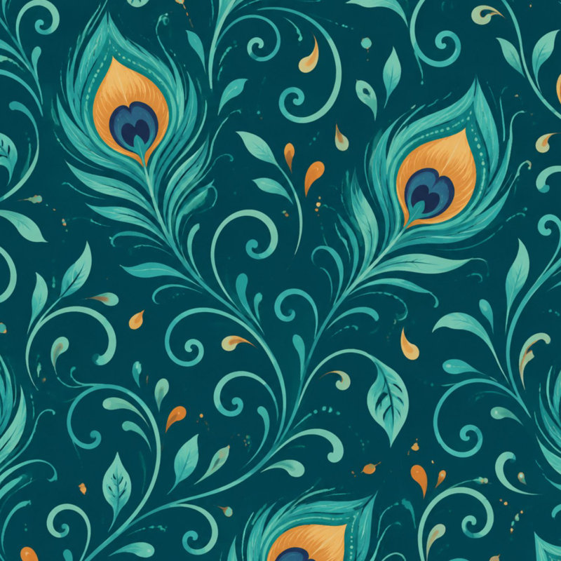 Papier peint auto-adhésif Pea and Stick Elegant Peacock Feather Teal Orange, 118.08" L x 17.7" W