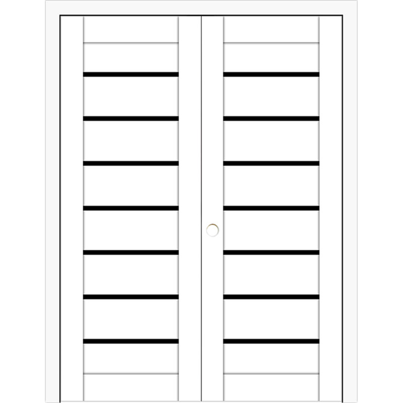 Domino 01 - Double porte intérieure intérieure stratifiée blanc doux pré-suspendu 72 po x 84 po, 72 po x 84 po, Oui