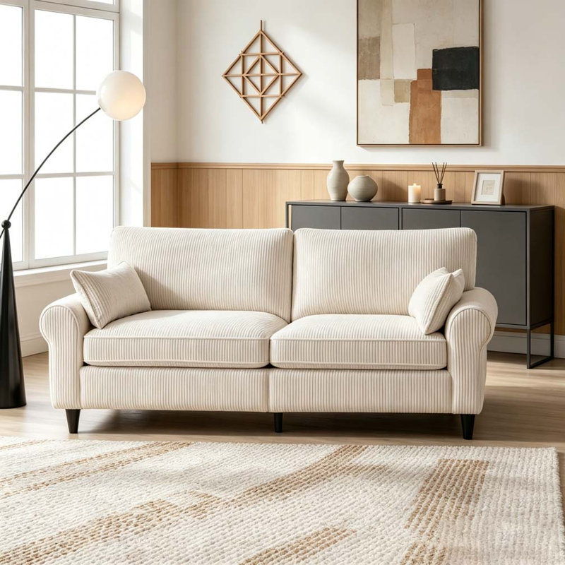 80.7" Corduroy Loveseat Sofa, White